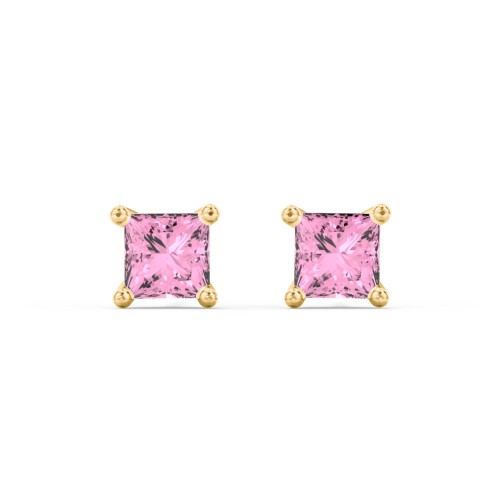Princess Cut Stud Earrings – 10K Yellow Gold with Pink Tourmaline