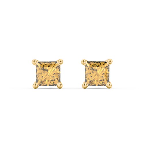 Princess Cut Stud Earrings – 10K Yellow Gold with Citrine