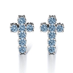 "I Believe" Cross Earrings in 925 Sterling Silver with Aquamarine