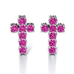 "I Believe" Cross Earrings in 925 Sterling Silver with Pink Tourmaline