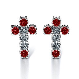 "I Believe" Cross Earrings in 925 Sterling Silver with Garnet and Cubic Zirconia
