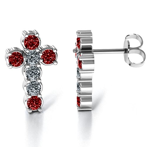 "I Believe" Cross Earrings – Sterling Silver with Garnet and Cubic Zirconia