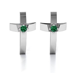 Classic Cross Earrings With Gemstone in 925 Sterling Silver with Emerald