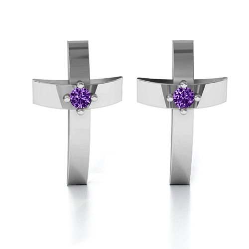 Classic Cross Earrings With Gemstone – Sterling Silver with Amethyst