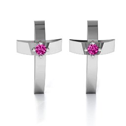 Classic Cross Earrings With Gemstone in 925 Sterling Silver with Pink Tourmaline