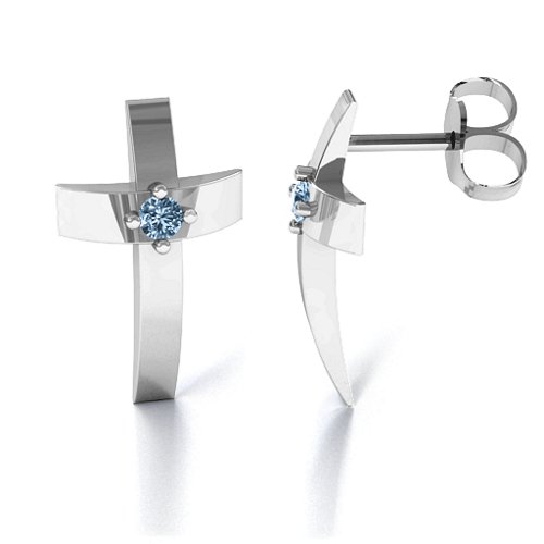 Classic Cross Earrings With Gemstone – Sterling Silver with Aquamarine