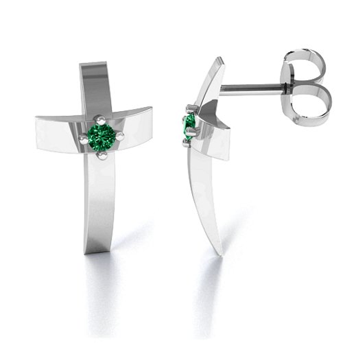Classic Cross Earrings With Gemstone – Sterling Silver with Emerald