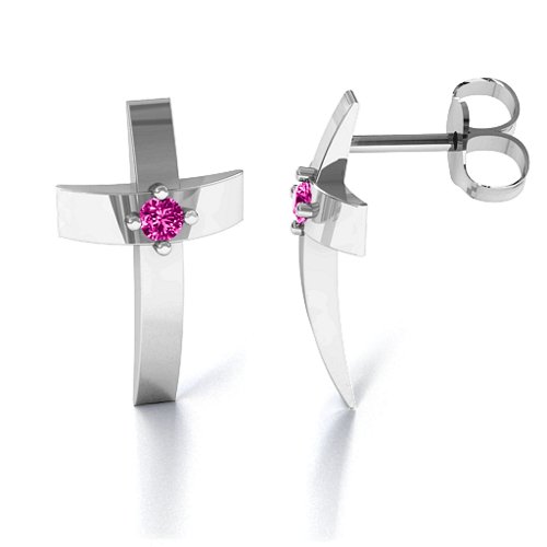 Classic Cross Earrings With Gemstone – Sterling Silver with Pink Tourmaline