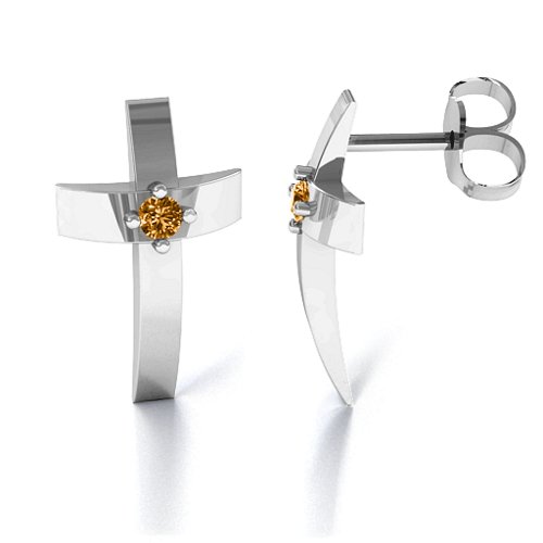 Classic Cross Earrings With Gemstone – Sterling Silver with Citrine