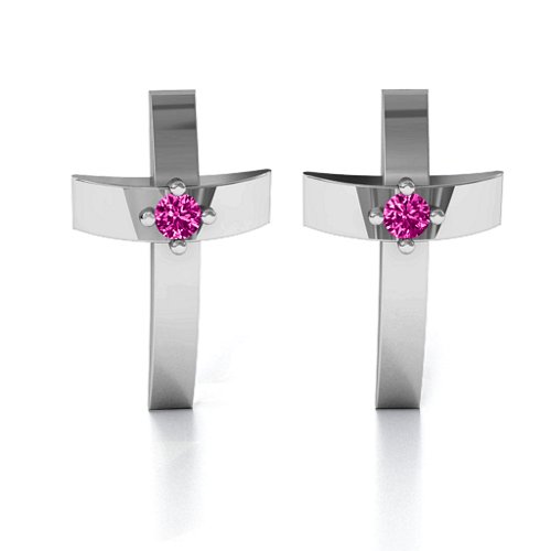 Classic Cross Earrings With Gemstone – Sterling Silver with Pink Tourmaline