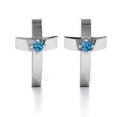 Classic Cross Earrings With Gemstone – 10K Yellow Gold with Blue Topaz
