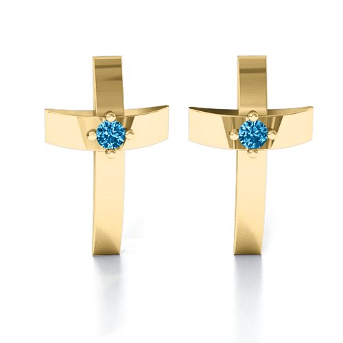 Classic Cross Earrings With Gemstone – 10K Yellow Gold with Blue Topaz