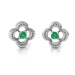 Shimmering Clover Earrings in 925 Sterling Silver with Emerald