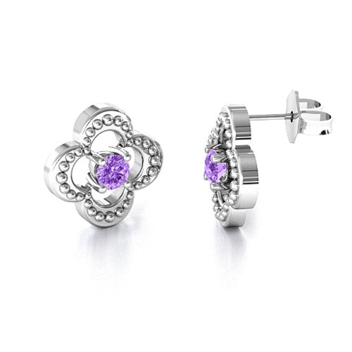 Shimmering Clover Earrings – Sterling Silver with Amethyst
