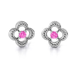 Shimmering Clover Earrings in 925 Sterling Silver with Pink Tourmaline