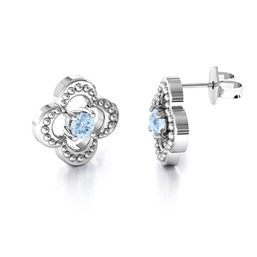 Shimmering Clover Earrings – Sterling Silver with Aquamarine