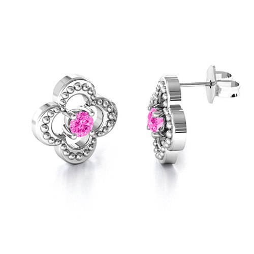 Shimmering Clover Earrings – Sterling Silver with Pink Tourmaline