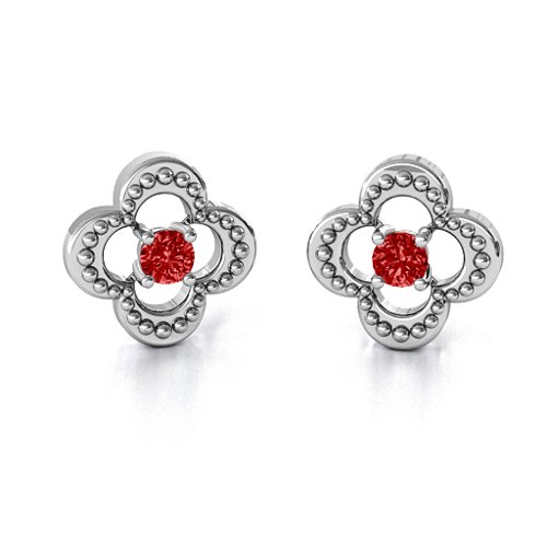 Shimmering Clover Earrings – Sterling Silver with Garnet