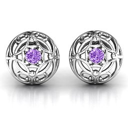 Elegant Filigree Dome Earrings in 925 Sterling Silver with Amethyst