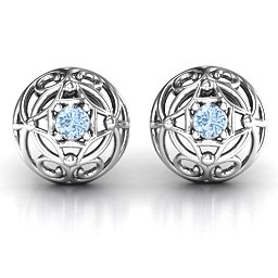 Elegant Filigree Dome Earrings in 925 Sterling Silver with Aquamarine
