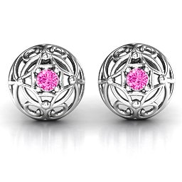Elegant Filigree Dome Earrings in 925 Sterling Silver with Pink Tourmaline
