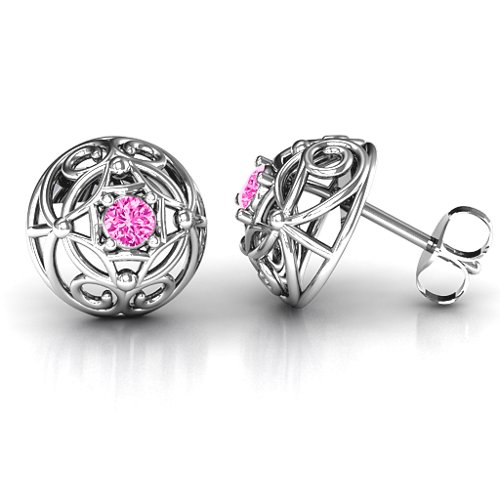 Elegant Filigree Dome Earrings – Sterling Silver with Pink Tourmaline