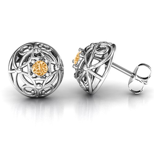 Elegant Filigree Dome Earrings – Sterling Silver with Citrine