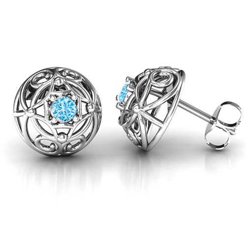 Elegant Filigree Dome Earrings – Sterling Silver with Blue Topaz