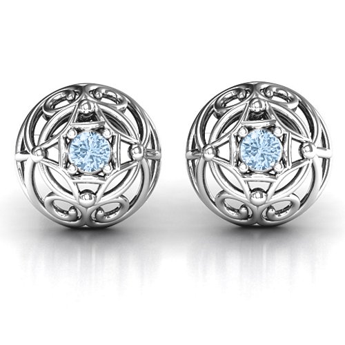 Elegant Filigree Dome Earrings – Sterling Silver with Aquamarine