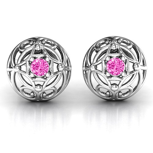Elegant Filigree Dome Earrings – Sterling Silver with Pink Tourmaline