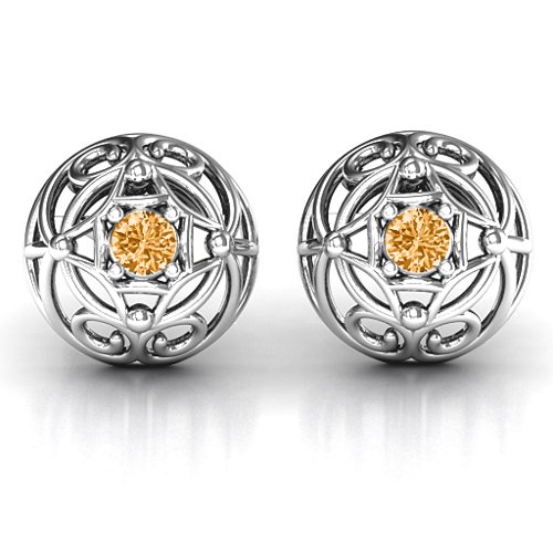 Elegant Filigree Dome Earrings – Sterling Silver with Citrine