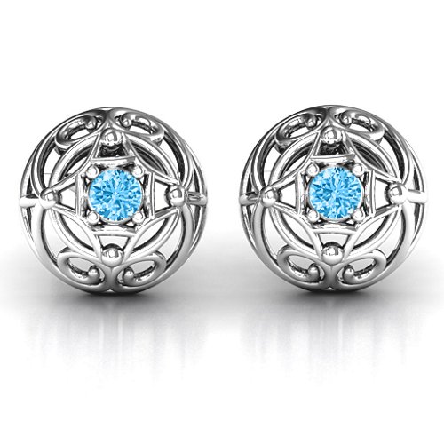Elegant Filigree Dome Earrings – Sterling Silver with Blue Topaz