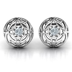 Elegant Filigree Dome Earrings – 10K Yellow Gold with Cubic Zirconia