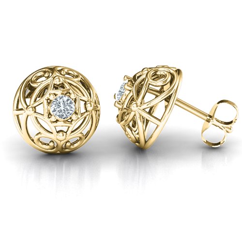 Elegant Filigree Dome Earrings – 10K Yellow Gold with Cubic Zirconia
