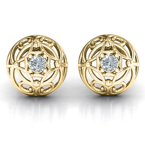 Elegant Filigree Dome Earrings – 10K Yellow Gold with Cubic Zirconia