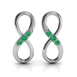 Three Stone Infinity Earrings in 925 Sterling Silver with Emerald