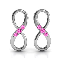 Three Stone Infinity Earrings in 925 Sterling Silver with Pink Tourmaline