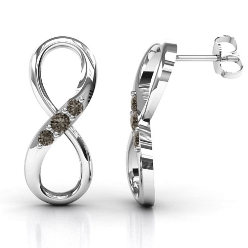 Three Stone Infinity Earrings – Sterling Silver with Smokey Quartz