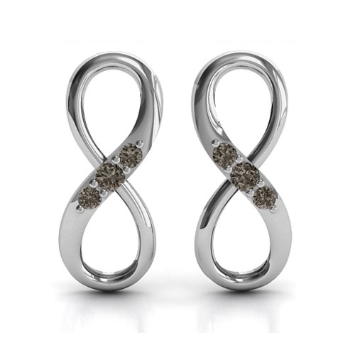Three Stone Infinity Earrings – Sterling Silver with Smokey Quartz
