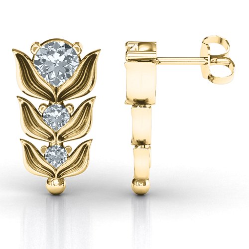 Be-leaves in Nature Earrings – 10K Yellow Gold with Cubic Zirconia