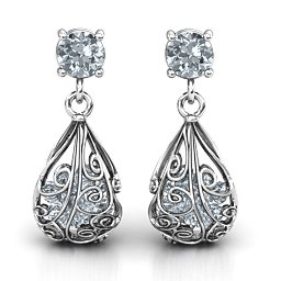 Elegant Drop Caged Earrings in 925 Sterling Silver with Diamond