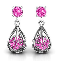 Elegant Drop Caged Earrings in 925 Sterling Silver with Pink Tourmaline