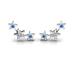 Twinkle Little Stars Earrings – Sterling Silver with Cubic Zirconia and Fancy Blue Premium Zirconia