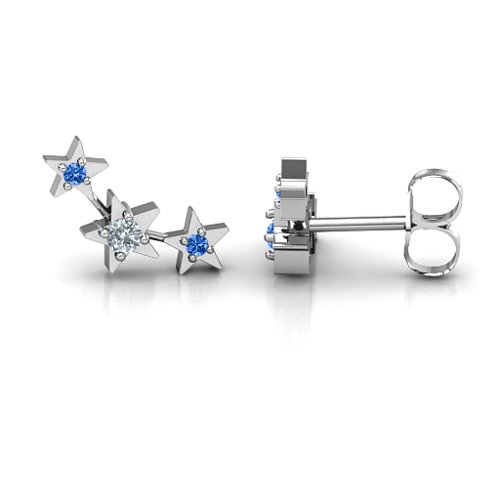 Twinkle Little Stars Earrings – Sterling Silver with Cubic Zirconia and Fancy Blue Premium Zirconia