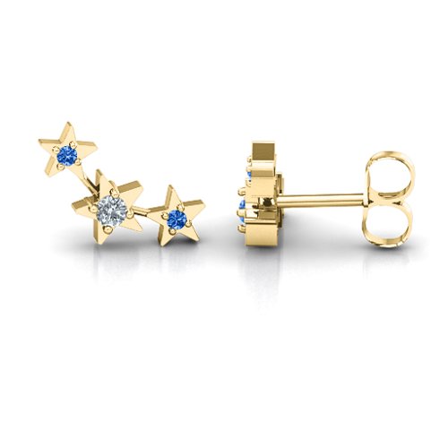 Twinkle Little Stars Earrings – 10K Yellow Gold with Cubic Zirconia and Fancy Blue Premium Zirconia