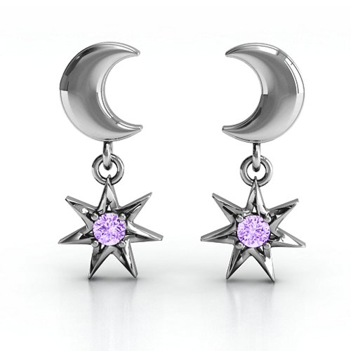 "Lights in the Night" Dangling Earrings – Sterling Silver with Amethyst