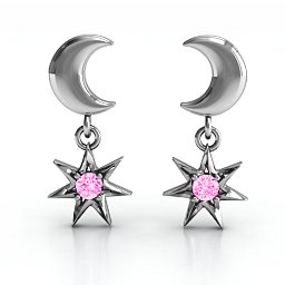 "Lights in the Night" Dangling Earrings in 925 Sterling Silver with Pink Tourmaline
