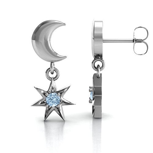 "Lights in the Night" Dangling Earrings – Sterling Silver with Aquamarine