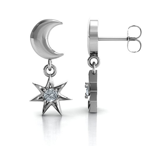 "Lights in the Night" Dangling Earrings – Sterling Silver with Diamond