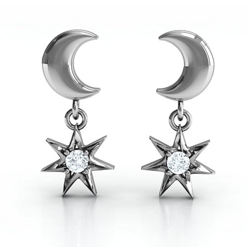 "Lights in the Night" Dangling Earrings – Sterling Silver with Diamond